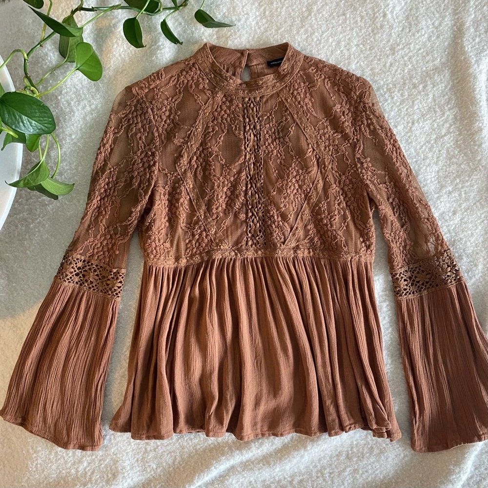 Bohemian lace long sleeve blouse with flare sleeves